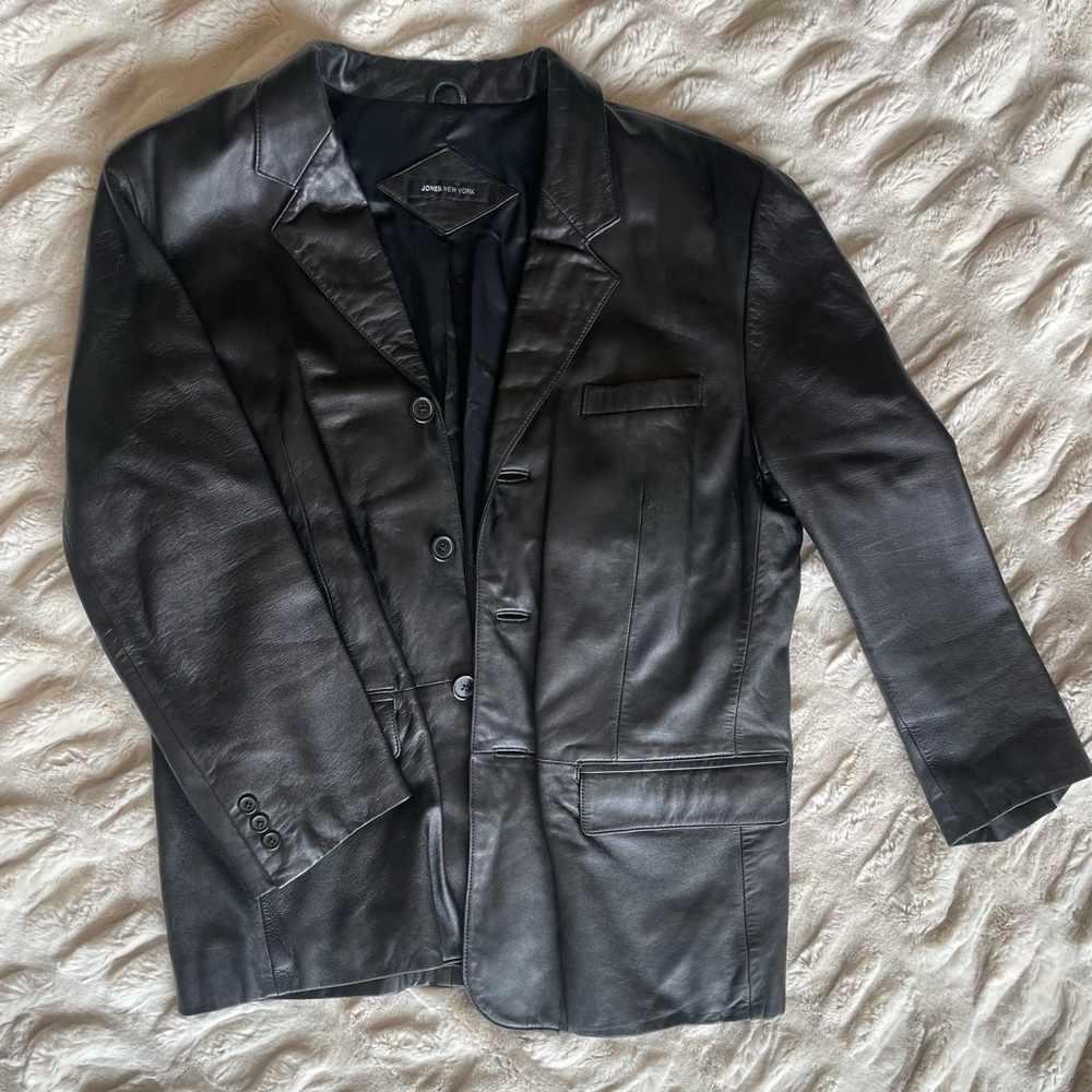 Jones New York Genuine Leather Oversized Blazer